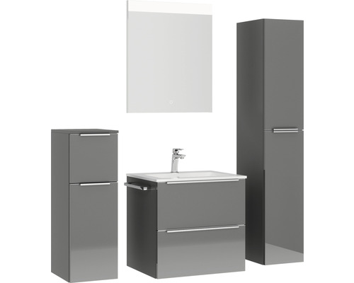 Badezimmerset mit Waschtisch, Waschbecken, Spiegelschrank und Hochschrank