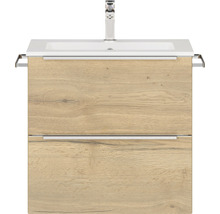 Badmöbel-Set NOBILIA Programm 1 BxHxT 61 x 59,1 x 48,7 cm Frontfarbe eiche natur mit Möbel-Waschtisch weiß Griffleiste chrom matt 007