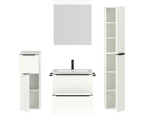 Badezimmermöbelset mit Waschbeckenunterschrank, Spiegelschrank und Seitenschrank