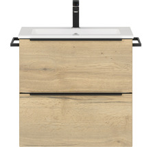 Badmöbel-Set NOBILIA Programm 1 BxHxT 61 x 59,1 x 48,7 cm Frontfarbe eiche natur mit Möbel-Waschtisch weiß Griffleiste schwarz 008