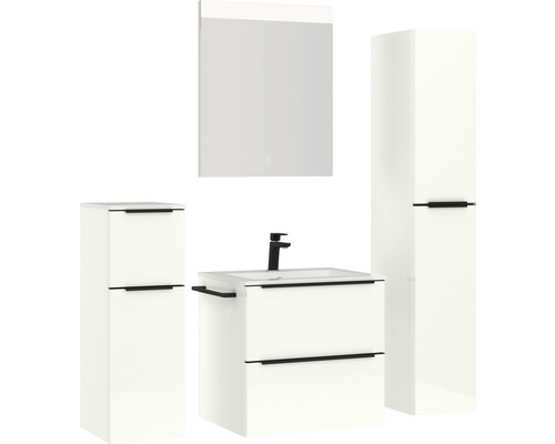 Badezimmer-Set mit Waschtischunterschrank, Waschbecken, Spiegelschrank und Hochschrank