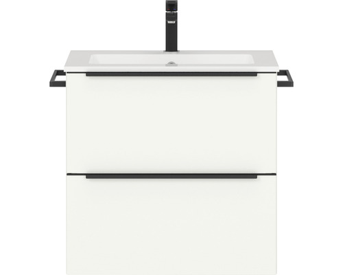 Badmöbel-Set NOBILIA Programm 1 2 BxHxT 61 x 59,1 x 48,7 cm Frontfarbe weiß matt mit Möbel-Waschtisch Griffleiste schwarz 002