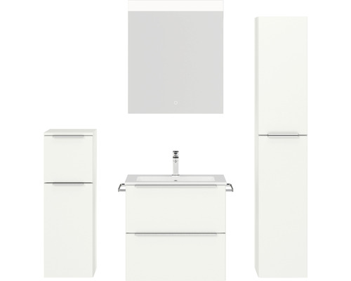 Badmöbel-Set NOBILIA Programm 1 BxHxT 140 x 169,1 x 48,7 cm Frontfarbe weiß matt mit Möbel-Waschtisch weiß und Spiegel mit LED-Beleuchtung Midischrank Unterschrank Griffleiste chrom matt 025 Badmöbel-Set NOBILIA Programm 1 BxHxT 140 x 169,1 x 48,7 cm Frontfarbe weiß matt mit Möbel-Waschtisch weiß und Spiegel mit LED-Beleuchtung Midischrank Unterschrank Griffleiste chrom matt 025