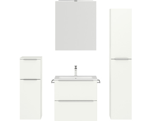 Badmöbel-Set NOBILIA Programm 1 33 BxHxT 140 x 169,1 x 48,7 cm Frontfarbe weiß matt mit Möbel-Waschtisch und Spiegelschrank 1-türig mit LED-Beleuchtung Unterschrank Midischrank Griffleiste chrom matt 033 Badezimmer Set mit Waschtischunterschrank, Waschbecken, Spiegelschrank und Hochschrank