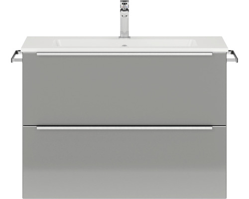 Badmöbel-Set NOBILIA Programm 1 BxHxT 81 x 59,1 x 48,7 cm Frontfarbe grau hochglanz mit Möbel-Waschtisch Griffleiste chrom matt 045
