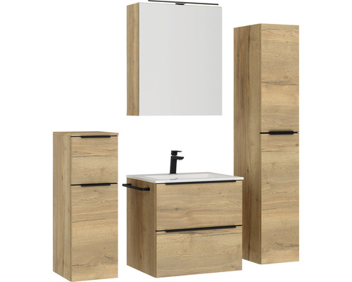 Badezimmermöbel-Set mit Waschtisch, Spiegelschrank und Hochschränken