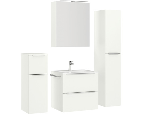 Badezimmermöbelset mit Waschtischunterschrank, Spiegelschrank und Hochschrank