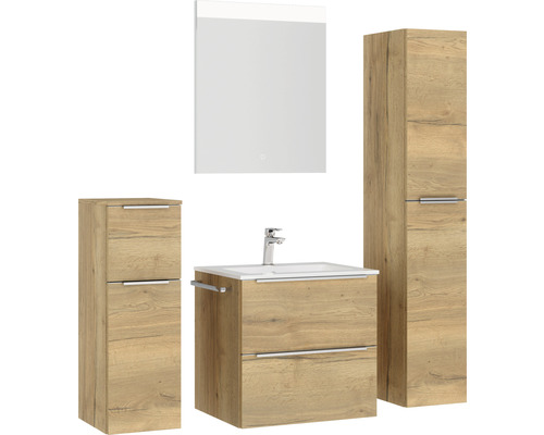 Badezimmermöbel-Set mit Waschtischunterschrank, Spiegelschrank und Hochschränken