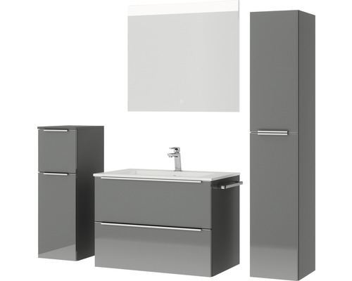 Badmöbelset mit Waschtisch, Spiegelschrank und Hochschrank