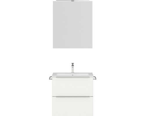 Badmöbel-Set NOBILIA Programm 1 BxHxT 61 x 169,1 x 48,7 cm Frontfarbe weiß matt mit Möbel-Waschtisch und Spiegelschrank 1-türig mit LED-Beleuchtung Griffleiste chrom matt 017