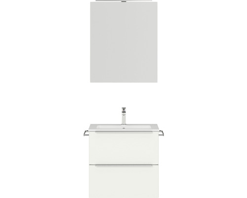 Badmöbel-Set NOBILIA Programm 1 BxHxT 61 x 169,1 x 48,7 cm Frontfarbe weiß matt mit Möbel-Waschtisch und Spiegelschrank 1-türig mit LED-Beleuchtung Griffleiste chrom matt 017 Badezimmerset mit Waschtisch, Waschbecken und Spiegel