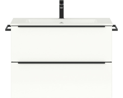 Badmöbel-Set NOBILIA Programm 1 44 BxHxT 81 x 59,1 x 48,7 cm Frontfarbe weiß hochglanz mit Möbel-Waschtisch Griffleiste schwarz 044