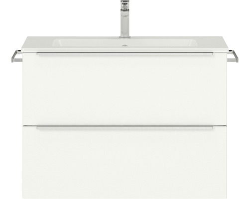 Badmöbel-Set NOBILIA Programm 1 BxHxT 81 x 59,1 x 48,7 cm Frontfarbe weiß matt mit Möbel-Waschtisch Griffleiste chrom matt 041