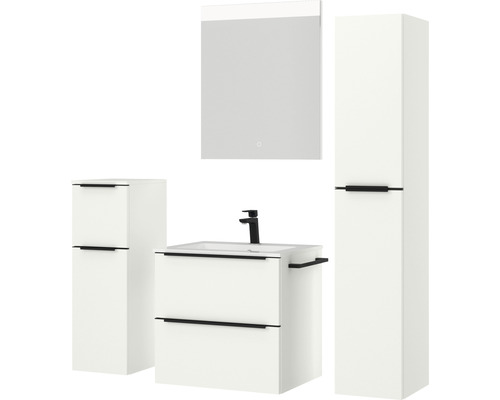 Badezimmer-Set mit Waschtischunterschrank, Spiegelschrank und Hochschrank