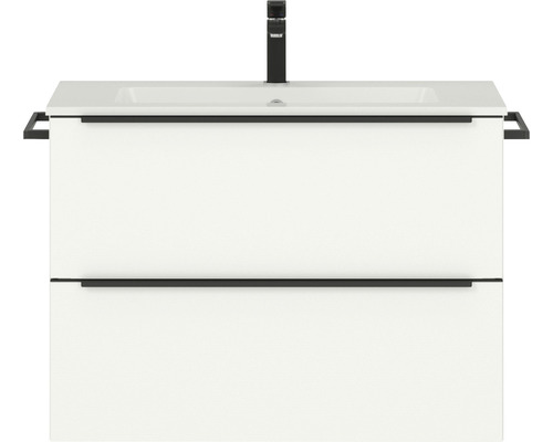 Badmöbel-Set NOBILIA Programm 1 42 BxHxT 81 x 59,1 x 48,7 cm Frontfarbe weiß matt mit Möbel-Waschtisch Griffleiste schwarz 042