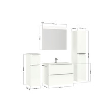 Waschtisch mit Unterschrank, Spiegelschrank und Hochschrank mit Maßangaben