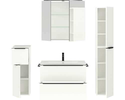 Badezimmermöbelset mit Waschbecken, Spiegelschrank und Hochschrank