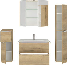 Badmöbel-Set NOBILIA Programm 1 BxHxT 160 x 169,1 x 48,7 cm Frontfarbe eiche natur mit Möbel-Waschtisch und Spiegelschrank 2-türig mit LED-Beleuchtung Unterschrank Midischrank Griffleiste chrom matt 078