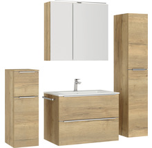 Badmöbel-Set NOBILIA Programm 1 BxHxT 160 x 169,1 x 48,7 cm Frontfarbe eiche natur mit Möbel-Waschtisch und Spiegelschrank 2-türig mit LED-Beleuchtung Unterschrank Midischrank Griffleiste chrom matt 078