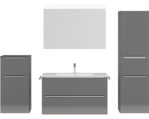 Badezimmermöbel-Set mit Waschtisch, Spiegelschrank und Hochschränken
