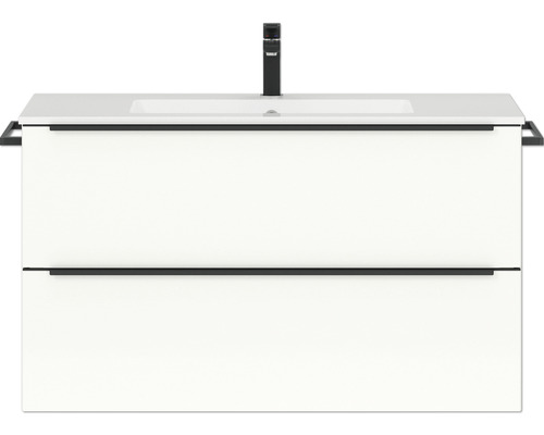 Badmöbel-Set NOBILIA Programm 1 83 BxHxT 101 x 59,1 x 48,7 cm Frontfarbe weiß hochglanz mit Möbel-Waschtisch Griffleiste schwarz 083