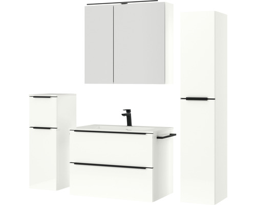 Badezimmer Set mit Waschtisch, Waschbecken, Spiegelschrank und Hochschrank