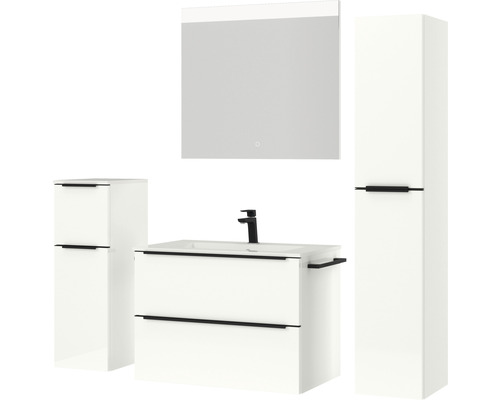 Badezimmer-Set mit Waschtisch, Spiegelschrank und zwei Hochschränken