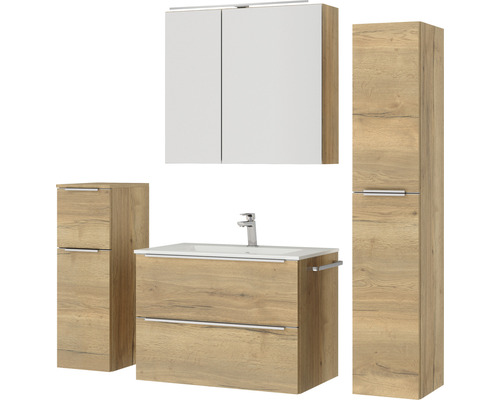 Badezimmerset mit Waschtisch, Spiegelschrank und Hochschrank