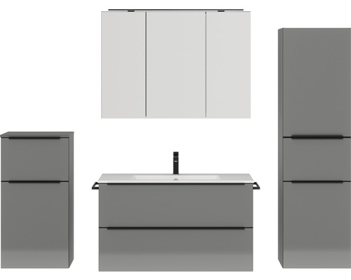 Badmöbel-Set NOBILIA Programm 1 BxHxT 210 x 169,1 x 48,7 cm Frontfarbe grau hochglanz mit Möbel-Waschtisch und Spiegelschrank 3-türig mit LED-Beleuchtung Unterschrank Midischrank Griffleiste schwarz 117 Badmöbel-Set NOBILIA Programm 1 BxHxT 210 x 169,1 x 48,7 cm Frontfarbe grau hochglanz mit Möbel-Waschtisch und Spiegelschrank 3-türig mit LED-Beleuchtung Unterschrank Midischrank Griffleiste schwarz 117