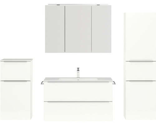 Badmöbel-Set NOBILIA Programm 1 BxHxT 210 x 169,1 x 48,7 cm Frontfarbe weiß hochglanz mit Möbel-Waschtisch und Spiegelschrank 3-türig mit LED-Beleuchtung Unterschrank Midischrank Griffleiste chrom matt 114 Badmöbel-Set NOBILIA Programm 1 BxHxT 210 x 169,1 x 48,7 cm Frontfarbe weiß hochglanz mit Möbel-Waschtisch und Spiegelschrank 3-türig mit LED-Beleuchtung Unterschrank Midischrank Griffleiste chrom matt 114