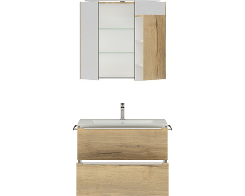 Badezimmermöbelset mit Waschtischunterschrank, Waschbecken und Spiegelschrank