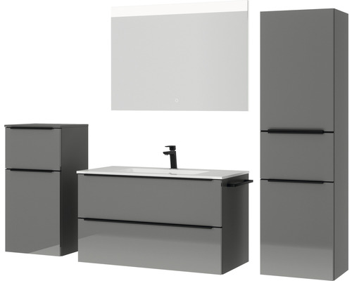 Badezimmer Set mit Waschbeckenunterschrank, Spiegelschrank und Hochschrank