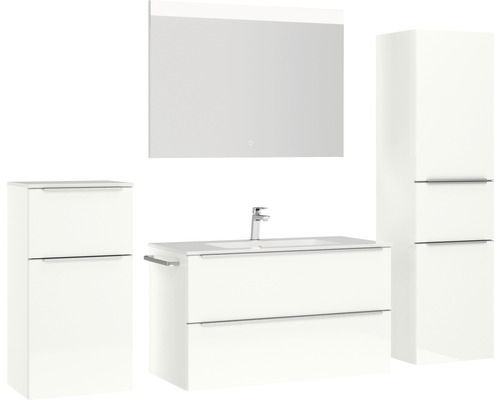 Badezimmer-Set mit Waschtisch, Spiegelschrank und Hochschrank für eine stilvolle Badezimmereinrichtung