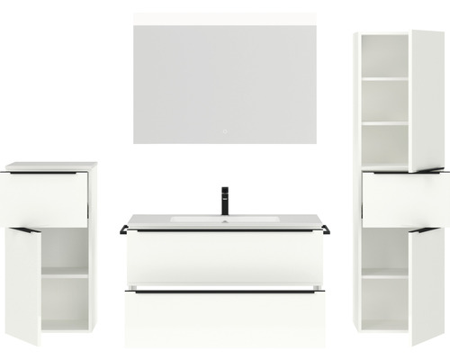 Badezimmer-Set mit Waschtischunterschrank, Waschbecken, Spiegelschrank und Hochschränken