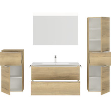 Badezimmermöbel Set mit Waschbecken, Spiegelschrank und Hochschränken im modernen Design