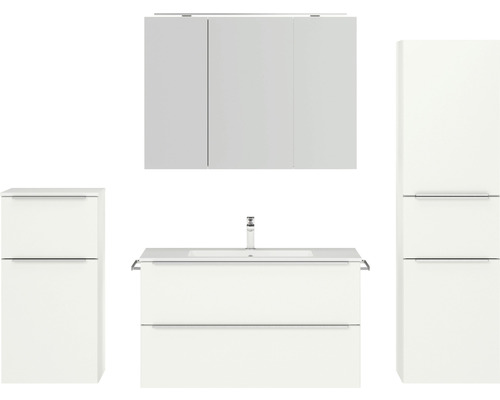 Badmöbel-Set NOBILIA Programm 1 BxHxT 210 x 169,1 x 48,7 cm Frontfarbe weiß matt mit Möbel-Waschtisch und Spiegelschrank 3-türig mit LED-Beleuchtung Unterschrank Midischrank Griffleiste chrom matt 112 Badmöbel-Set NOBILIA Programm 1 BxHxT 210 x 169,1 x 48,7 cm Frontfarbe weiß matt mit Möbel-Waschtisch und Spiegelschrank 3-türig mit LED-Beleuchtung Unterschrank Midischrank Griffleiste chrom matt 112