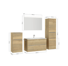 Badezimmermöbel Set mit Waschtischunterschrank, Spiegelschrank und Hochschränken mit Maßangaben