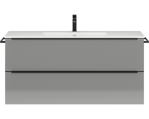 Badmöbel-Set NOBILIA Programm 1 125 BxHxT 121 x 59,1 x 48,7 cm Frontfarbe grau hochglanz mit Möbel-Waschtisch Griffleiste schwarz 125