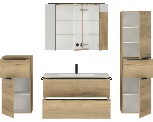 Badmöbelset mit Waschbecken, Spiegelschrank und Seitenschränken