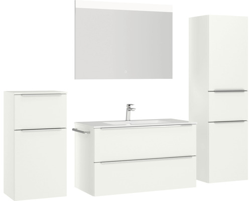 Badezimmer-Set mit Waschtischunterschrank, Spiegelschrank und Hochschrank
