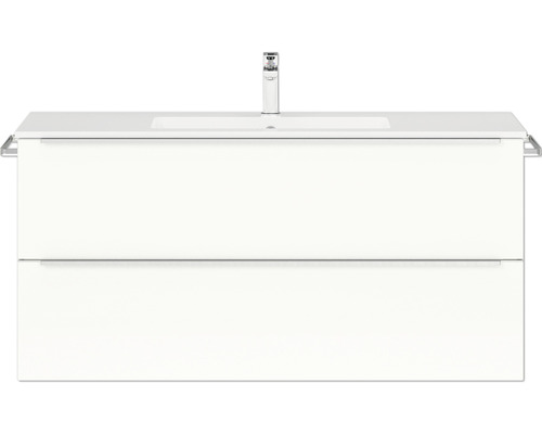 Badmöbel-Set NOBILIA Programm 1 BxHxT 121 x 59,1 x 48,7 cm Frontfarbe weiß hochglanz mit Möbel-Waschtisch Griffleiste chrom matt 122