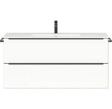 Badmöbel-Set NOBILIA Programm 1 123 BxHxT 121 x 59,1 x 48,7 cm Frontfarbe weiß hochglanz mit Möbel-Waschtisch Griffleiste schwarz 123