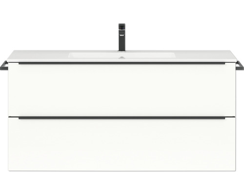 Badmöbel-Set NOBILIA Programm 1 123 BxHxT 121 x 59,1 x 48,7 cm Frontfarbe weiß hochglanz mit Möbel-Waschtisch Griffleiste schwarz 123