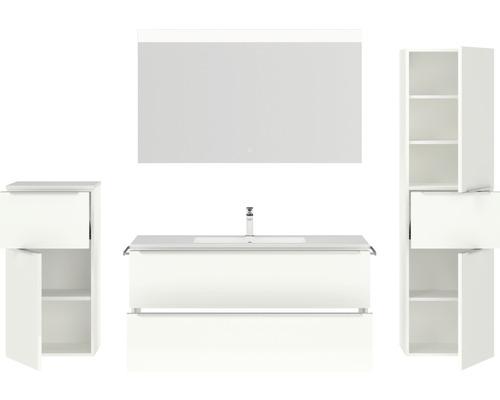 Badezimmermöbelset mit Waschtisch, Spiegelschrank und Hochschränken