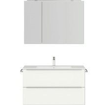 Waschtisch mit zwei Schubladen, Waschtischplatte, Waschbecken und Spiegelschrank mit drei Türen