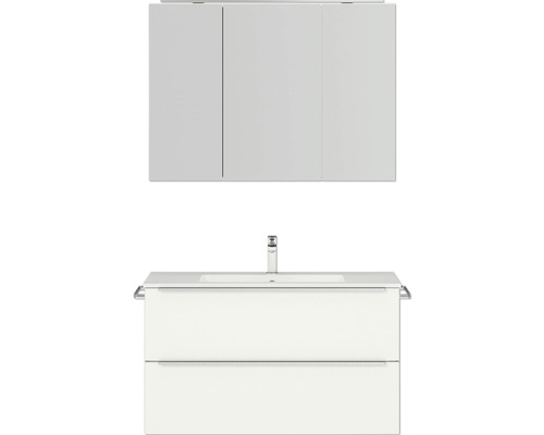 Badmöbel-Set NOBILIA Programm 1 BxHxT 101 x 169,1 x 48,7 cm Frontfarbe weiß matt mit Möbel-Waschtisch und Spiegelschrank 3-türig mit LED-Beleuchtung Griffleiste chrom matt 096 Badmöbel-Set NOBILIA Programm 1 BxHxT 101 x 169,1 x 48,7 cm Frontfarbe weiß matt mit Möbel-Waschtisch und Spiegelschrank 3-türig mit LED-Beleuchtung Griffleiste chrom matt 096