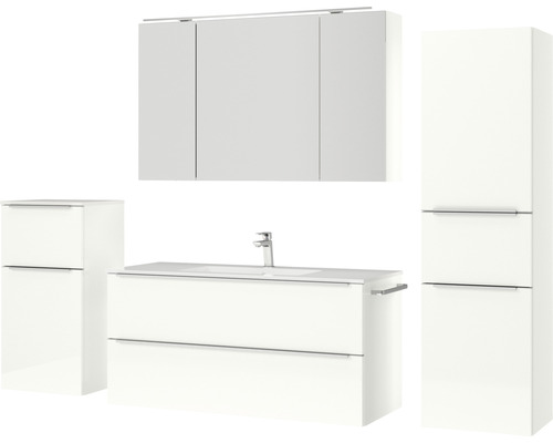 Badezimmer-Set mit Waschtischunterschrank, Waschbecken, Spiegelschrank und Hochschrank