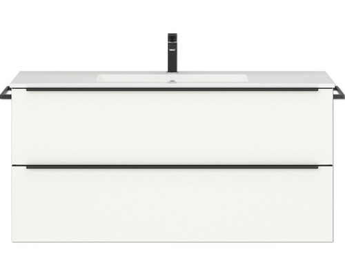 Badmöbel-Set NOBILIA Programm 1 121 BxHxT 121 x 59,1 x 48,7 cm Frontfarbe weiß matt mit Möbel-Waschtisch Griffleiste schwarz 121