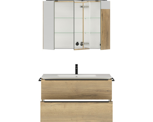 Waschtisch mit Unterschrank und Spiegelschrank zur Badezimmereinrichtung