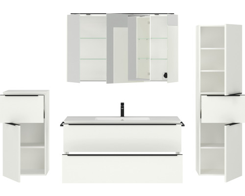 Badezimmerensemble mit Waschtisch, Spiegelschrank und Seitenschrank
